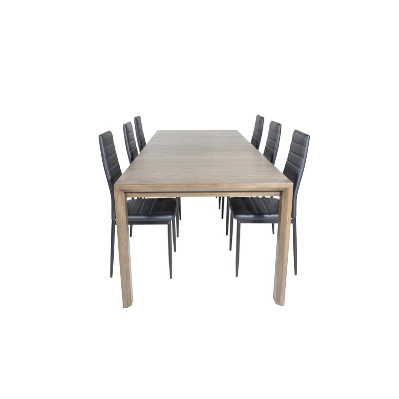 Slider Extention Table - Smoked Oak - 170, 40, 40cm , Slim High Back Dining Chair - Black Legs - Black PU_6