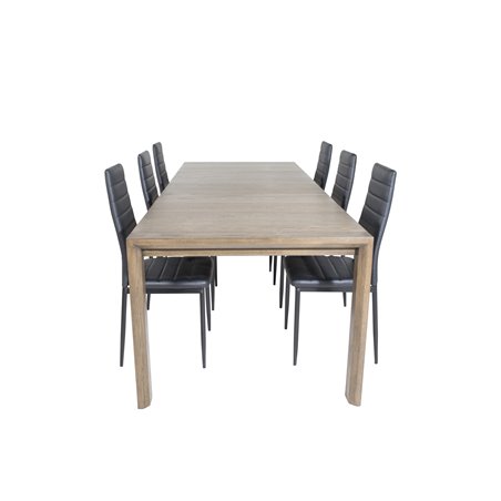 Slider Extention Table - Smoked Oak - 170, 40, 40cm , Slim High Back Dining Chair - Black Legs - Black PU_6