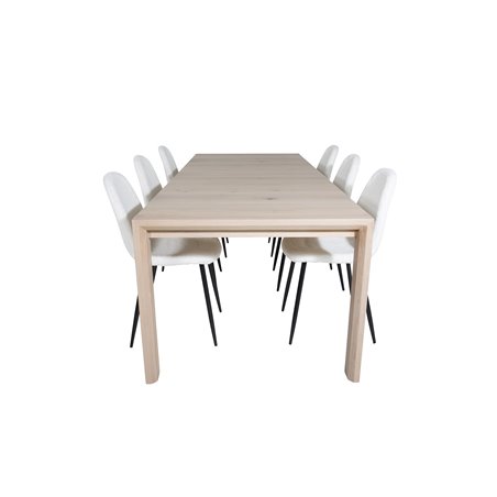 Slider Extention Table - White Wash - 170, 40, 40cm , Polar Fluff Dining Chair - Black Legs - White Teddy _6