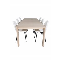 Slider Extention Table - White Wash - 170, 40, 40cm , Polar Fluff Dining Chair - Black Legs - White Teddy _6