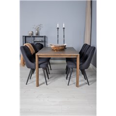 Slider Extention Table - Smoked Oak - 170, 40, 40cm , Velvet Deluxe Dining Chair - Black Legs - Black Fabric_6