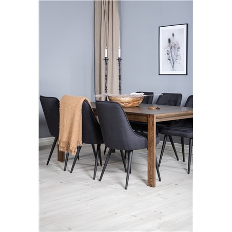 Slider Extention Table - Smoked Oak - 170, 40, 40cm , Velvet Deluxe Dining Chair - Black Legs - Black Fabric_6