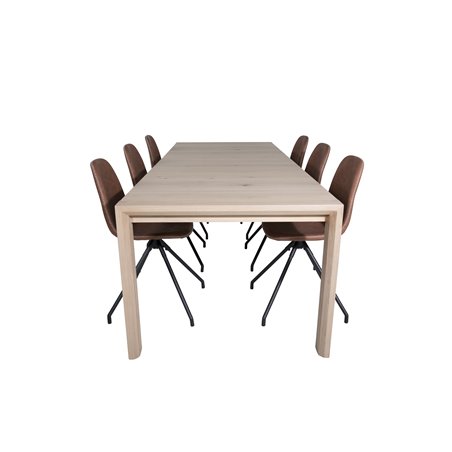 Slider Extention Table - White Wash - 170, 40, 40cm , Polar Dining Chair with Spin function - black Legs - Brown PU - White Stit