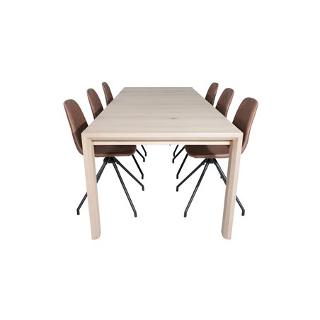 Slider Extention Table - White Wash - 170, 40, 40cm , Polar Dining Chair with Spin function - black Legs - Brown PU - White Stit