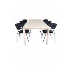 Slider Extension Table, White Wash, 170 + 40 + 40cm + Arrow nojatuoli, Mustat jalat, Black Velvet_6