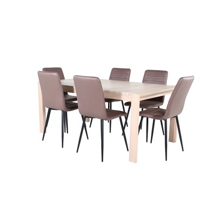 Slider Forlængerbord - White Wash - 170 + 40 + 40cm + Window Luxury Chair - Sort / Brun Micro Fiber_6