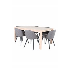 Slider Extention Table - White Wash - 170+40+40cm +Velvet Stitches Chair - Black / Grey Micro Fibre_6