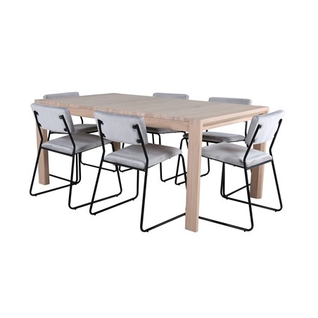 Slider Extention Table - White Wash - 170+40+40cm +Kenth Chair - Black / Light Grey Velvet_6