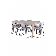 Slider Extention Table - White Wash - 170+40+40cm +Kenth Chair - Black / Light Grey Velvet_6