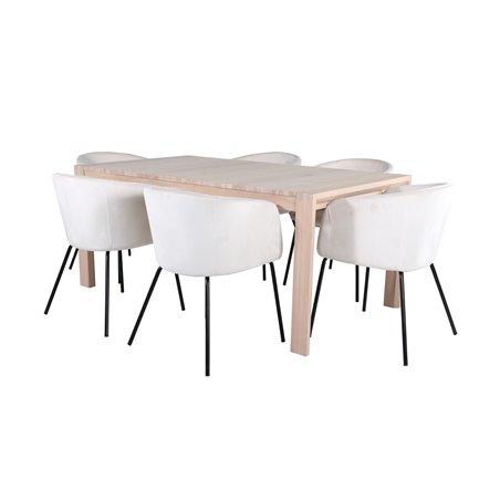 Slider Extention Table - White Wash - 170+40+40cm +Berit Chair - Black / Beige Velvet_6