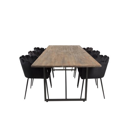 Padang Dining Table - 250*100*H76 - Dark Teak / Black, Limhamn - Chair - Black Velvet_6