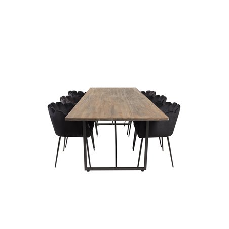 Padang Dining Table - 250*100*H76 - Dark Teak / Black, Limhamn - Chair - Black Velvet_6