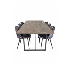 Padang Dining Table - 250*100*H76 - Dark Teak / Black, Velvet Dining Chair -  Black Flower fabric_6