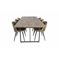 Padang Dining Table - 250*100*H76 - Dark Teak / Black, Velvet Dining Chiar - Black legs -  Dusty Green Velvet_6