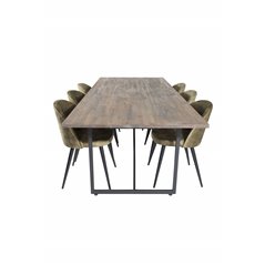 Padang Dining Table - 250*100*H76 - Dark Teak / Black, Velvet Dining Chiar - Black legs -  Dusty Green Velvet_6