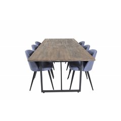 Padang Dining Table - 250*100*H76 - Dark Teak / Black, Velvet Dining Chiar - Black legs - Blue Fabric_6