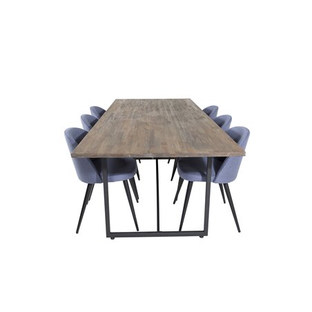 Padang Dining Table - 250*100*H76 - Dark Teak / Black, Velvet Dining Chiar - Black legs - Blue Fabric_6