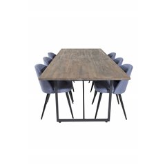 Padang Dining Table - 250*100*H76 - Dark Teak / Black, Velvet Dining Chiar - Black legs - Blue Fabric_6