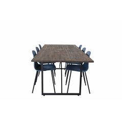 Padang Dining Table - 250*100*H76 - Dark Teak / Black, Arctic Dining Chair - Black Legs - Blue Plastic_6