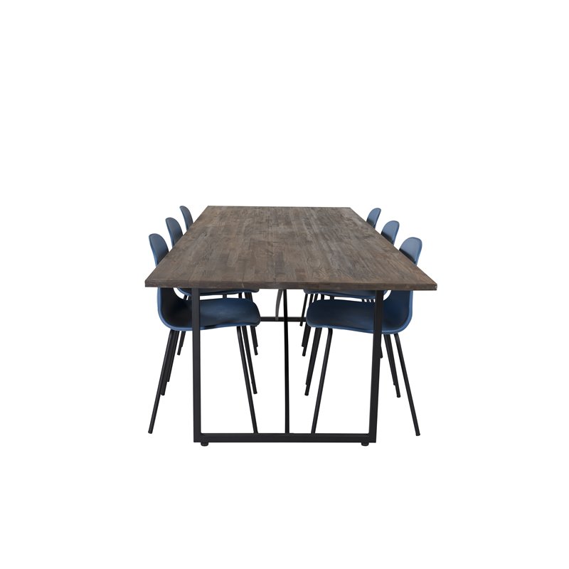 Padang Spisebord - 250 * 100 * H76 - Mørk Teak / Sort, Arctic Dining Chair - Sorte Ben - Blue Pla stic_6