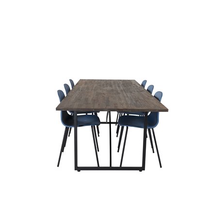 Padang Spisebord - 250 * 100 * H76 - Mørk Teak / Sort, Arctic Dining Chair - Sorte Ben - Blue Pla stic_6