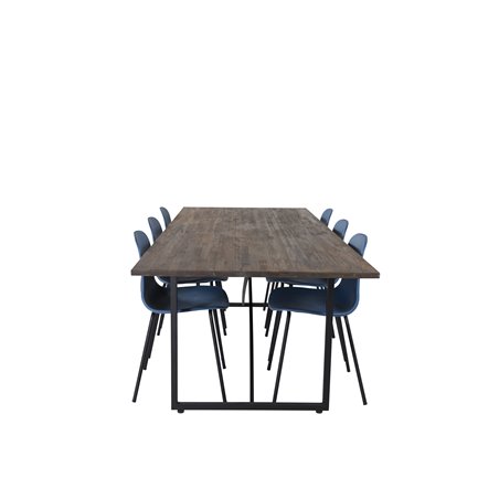 Padang Dining Table - 250*100*H76 - Dark Teak / Black, Arctic Dining Chair - Black Legs - Blue Plastic_6