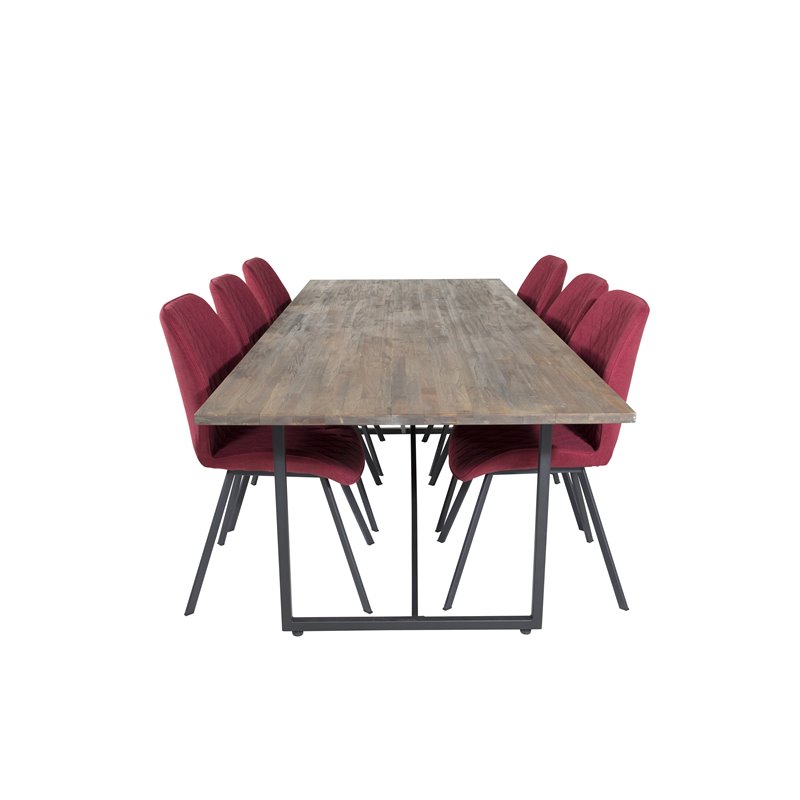 Padang Dining Table - 250*100*H76 - Dark Teak / Black, Gemma  Dining Chair - Black Legs - Red Fabric_6