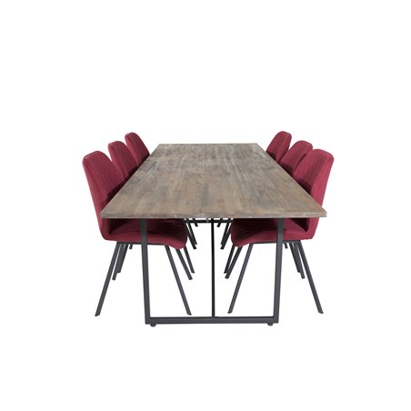 Padang Dining Table - 250*100*H76 - Dark Teak / Black, Gemma  Dining Chair - Black Legs - Red Fabric_6