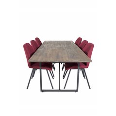 Padang Dining Table - 250*100*H76 - Dark Teak / Black, Gemma  Dining Chair - Black Legs - Red Fabric_6