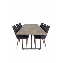 Padang Dining Table - 250*100*H76 - Dark Teak / Black, Leone Dining Chair - Walnut legs - Black Fabric_6