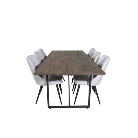 Padang Dining Table - 250*100*H76 - Dark Teak / Black, Velvet Deluxe Dining Chair - Black Legs - Light Grey Fabric_6