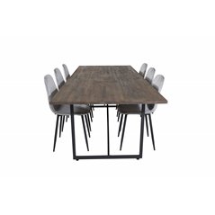 Padang Dining Table - 250*100*H76 - Dark Teak / Black, Polar Diamond Dining Chair - Black Legs - Grey Velvet_6