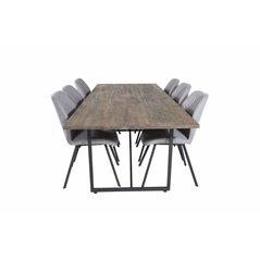 Padang Dining Table - 250*100*H76 - Dark Teak / Black, Gemma  Dining Chair - Black Legs - Grey Fabric_6