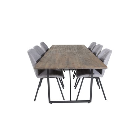 Padang Dining Table - 250*100*H76 - Dark Teak / Black, Gemma Dining Chair - Black Legs - Grey Fabric_6
