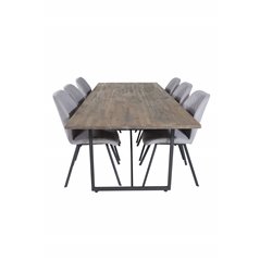 Padang Dining Table - 250*100*H76 - Dark Teak / Black, Gemma  Dining Chair - Black Legs - Grey Fabric_6