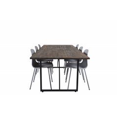 Padang Dining Table - 250*100*H76 - Dark Teak / Black, Arctic Dining Chair - Grey Legs - Grey Plastic_6