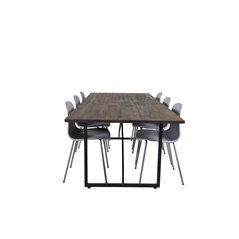 Padang Dining Table - 250*100*H76 - Dark Teak / Black, Arctic Dining Chair - Grey Legs - Grey Plastic_6