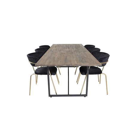 Padang Dining Table - 250*100*H76 - Dark Teak / Black, Arrow armchair - Brass Legs - Black Velvet_6
