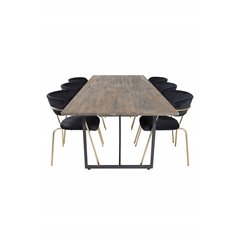 Padang Dining Table - 250*100*H76 - Dark Teak / Black, Arrow armchair - Brass Legs - Black Velvet_6