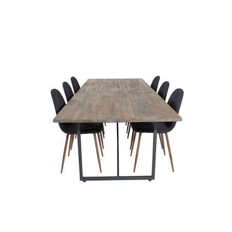 Padang Dining Table - 250*100*H76 - Dark Teak / Black, Polar Dining Chair - Walnut Legs - Black Fabric_6