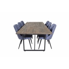 Padang Dining Table - 250*100*H76 - Dark Teak / Black, Velvet Deluxe Dining Chair - Black Legs - Blue Fabric_6