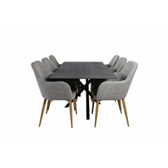 Padang Dining Table - 250*100*H76 - Dark Teak / Black, Art Armchair - Brown / Black_6