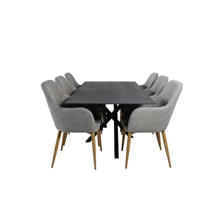 Padang Dining Table - 250*100*H76 - Dark Teak / Black, Art Armchair - Brown / Black_6