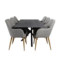 Padang Dining Table - 250*100*H76 - Dark Teak / Black, Art Armchair - Brown / Black_6