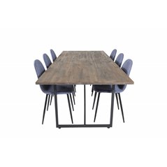 Padang Dining Table - 250*100*H76 - Dark Teak / Black, Polar Dining Chair - Black Legs - Blue Fabric_6