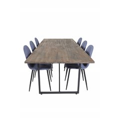 Padang Dining Table - 250*100*H76 - Dark Teak / Black, Polar Dining Chair - Black Legs - Blue Fabric_6