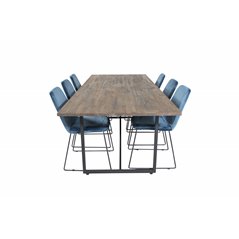 Padang Dining Table - 250*100*H76 - Dark Teak / Black, Muce Dining Chair - Black Legs - Blue Velvet_6