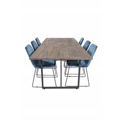 Padang Dining Table - 250*100*H76 - Dark Teak / Black, Muce Dining Chair - Black Legs - Blue Velvet_6