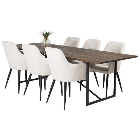 Padang Dining Table - 250*100*H76 - Dark Teak / Black, Comfort Dining Chair - Beige / Black_6