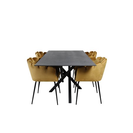 Piazza ruokapöytä - 180 * 90 * 75 - spraystone / musta, Limhamn - tuoli - Gold Velvet_4